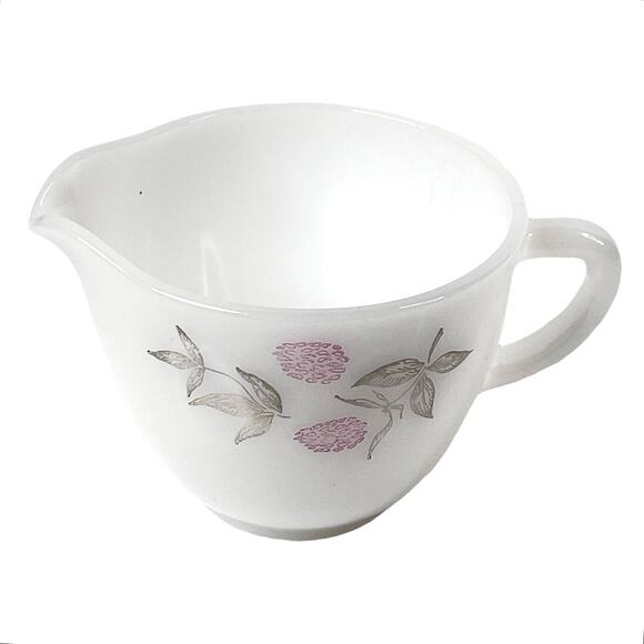 Federal Glass Clover Blossom Creamer Gravy Cream Pitcher White Pink Floral Vtg - Picture 2 of 6